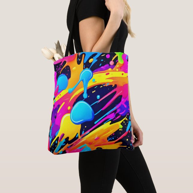 Neon Splatter Paint Art Tote Bag (Close Up)