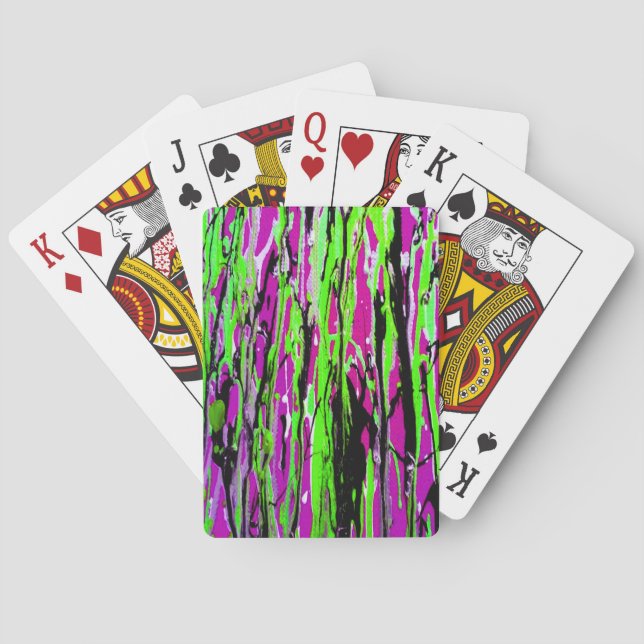 Neon Splatter Paint Purple Green and Black Playing Cards (Back)