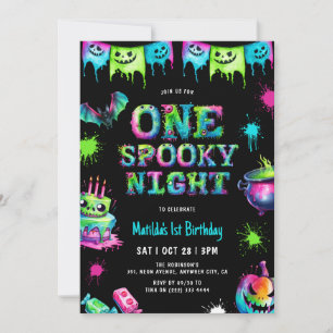 Neon Spooky Halloween 1st Birthday Invitation