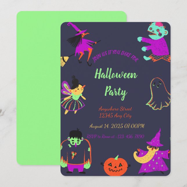 Neon Spooky Halloween Party Invitation (Front/Back)