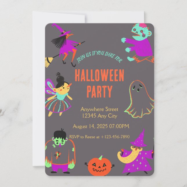  Neon Spooky Halloween Party Invitation (Front)