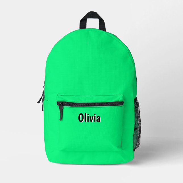 Neon Spring Green and Black 3D Personalized Name  Printed Backpack (Front)