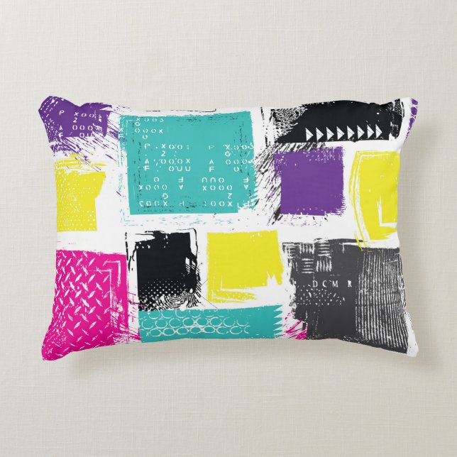 Neon Squares Retro Abstract Pattern Accent Pillow (Front)