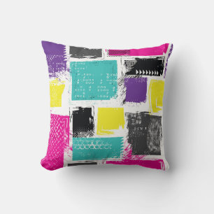 Neon Squares Retro Abstract Pattern Throw Pillow