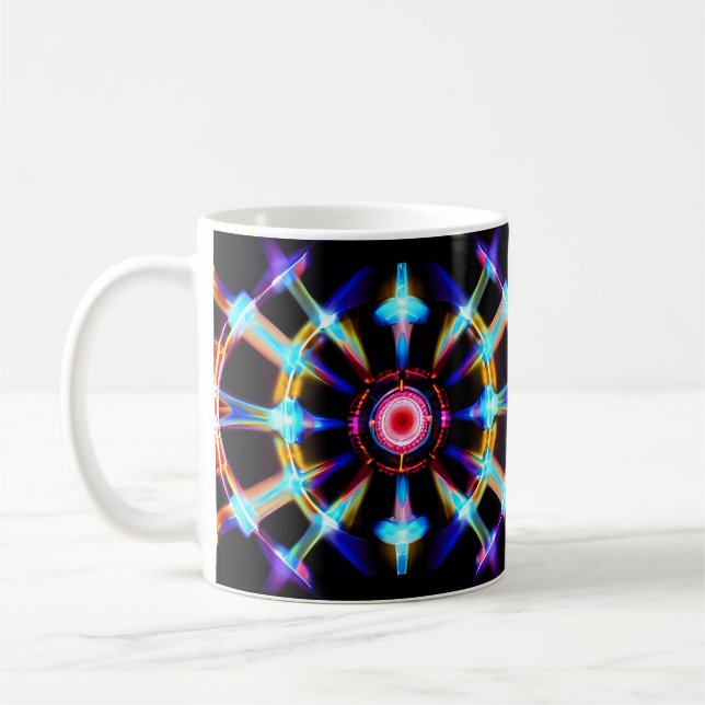 Neon Starburst Kaleidoscope Coffee Mug (Left)
