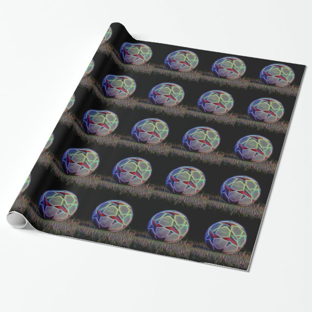Neon Stars Soccer Ball Wrapping Paper (Unrolled)