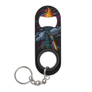 Neon Statue of Liberty Torch Rain Scene New York Keychain Bottle Opener