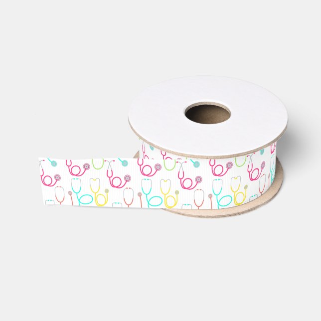 Neon Stethoscope Pattern Grosgrain Ribbon (Spool)