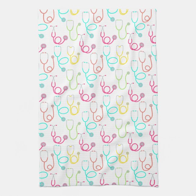 Neon Stethoscope Pattern Kitchen Towel (Vertical)