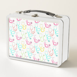 Neon Stethoscope Pattern Metal Lunch Box