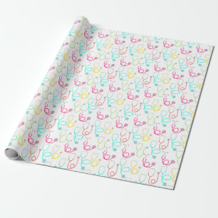 Neon Stethoscope Pattern Wrapping Paper