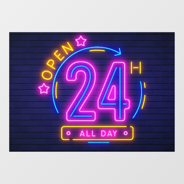 Neon Stores open 24 hours  Window Cling (Sheet)