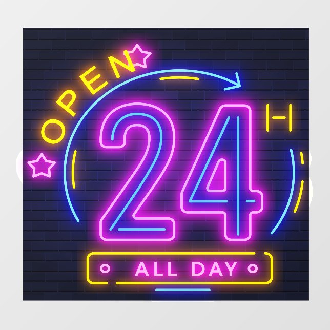 Neon Stores open 24 hours  Window Cling (Sheet)