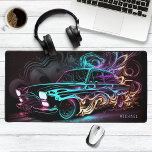 Neon Street Race Vintage Car Personalized Name Desk Mat<br><div class="desc">Neon Street Race Vintage Car Personalized Name Desk Mat features a colourful neon street racing vintage sports car with your personalized name in a simple modern script typography. Perfect gift for family and friends for birthday, Christmas, Father's Day, Grandparents, brother, husband, boyfriend, partner, best friends, work colleagues and more. Designed...</div>