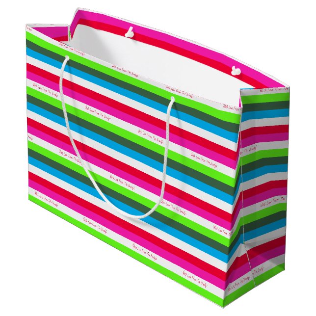 Neon Stripe Personalized Holiday Large Gift Bag (Back Angled)