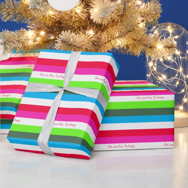 Neon Stripe Personalized Holiday Wrapping Paper (Holidays)