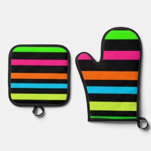 Neon stripes oven mitt & pot holder set