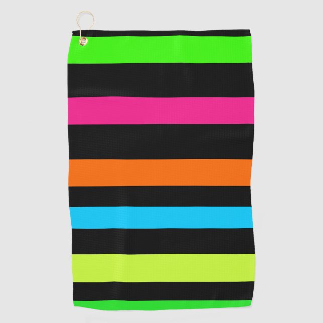 Neon Stripes Pattern Golf Towel (Front)