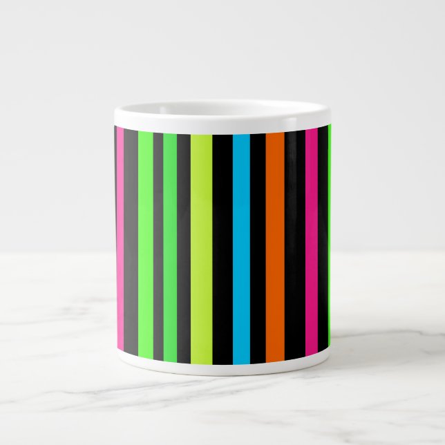 Neon Stripes Pattern Large Coffee Mug (Front)