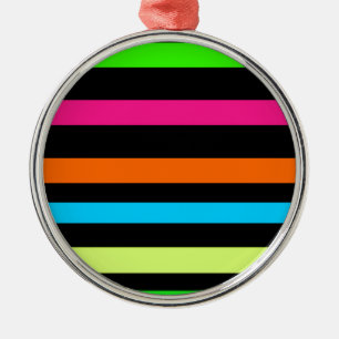 Neon Stripes Pattern Metal Ornament