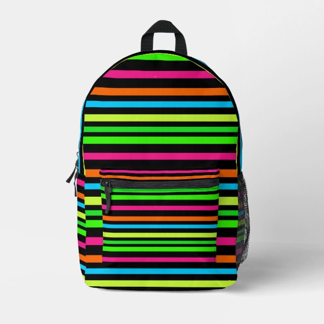 Neon Stripes Pattern Printed Backpack (Front)