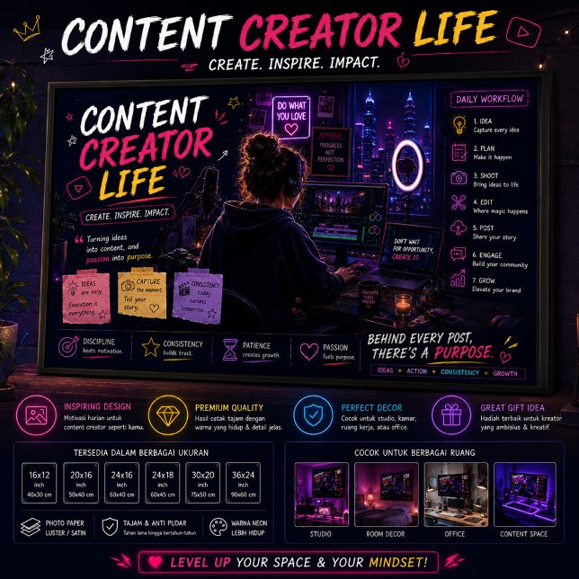 Neon Studio Workspace Wall Art for YouTubers (Creator Uploaded)