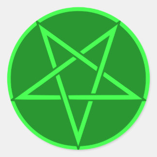 Neon style green Pentacle pentagram Classic Round Sticker