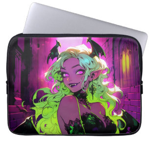 Neon Succubus Demon Anime Girl Laptop Sleeve