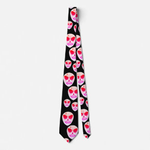 Neon Sugar Skull Pattern Halloween Black   Tie