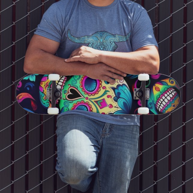 Neon Sugar Skull  Skateboard (Outdoor 3)