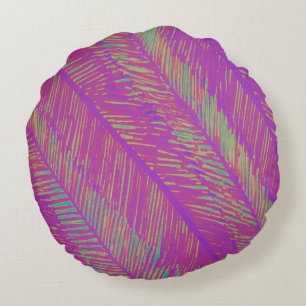 Neon Summer Purple Palms Round Pillow