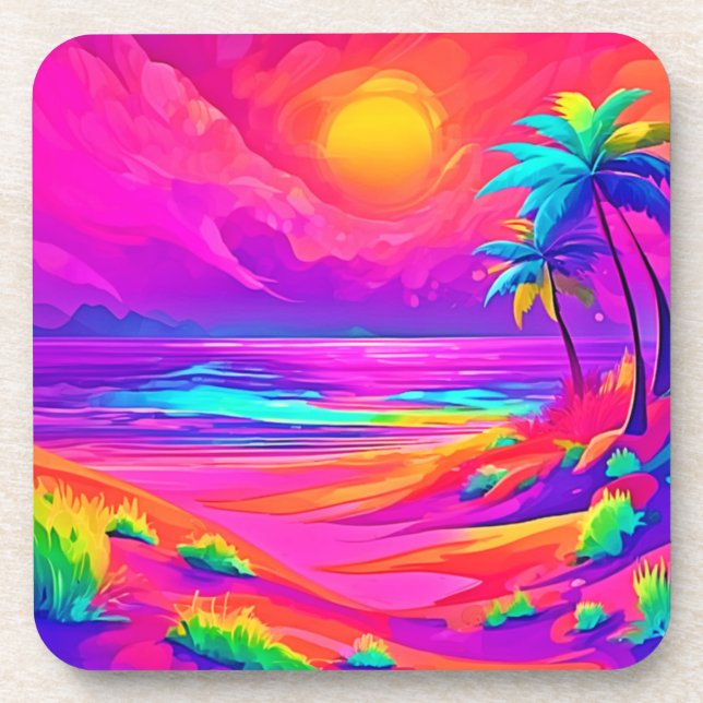 Neon Sun & Beach Bliss Coaster (Front)