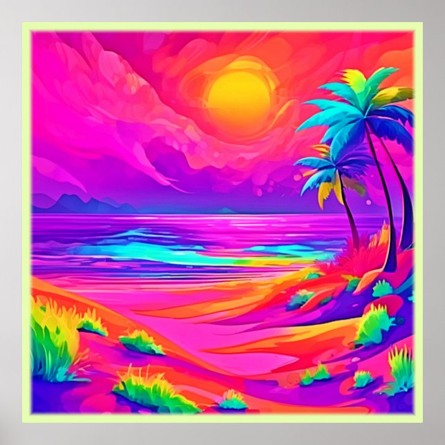 Neon Sun & Beach Bliss Poster (Front)