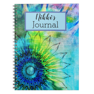 Neon Sunflower Watercolor Personalized Notebook