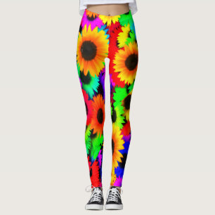 Neon Sunflowers 1960's Hippy Leggings