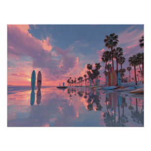 Neon Sunset Dream Palm Art Poster