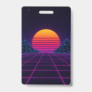 Neon Sunset Grid – Retro-Futuristic Synthwave Stic Badge