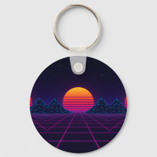 Neon Sunset Grid – Retro-Futuristic Synthwave Stic Keychain