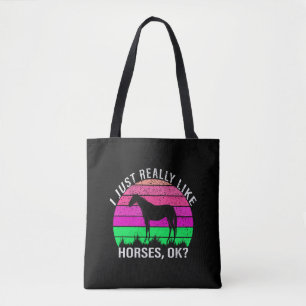 Neon Sunset I Really Like Horses Tote Bag