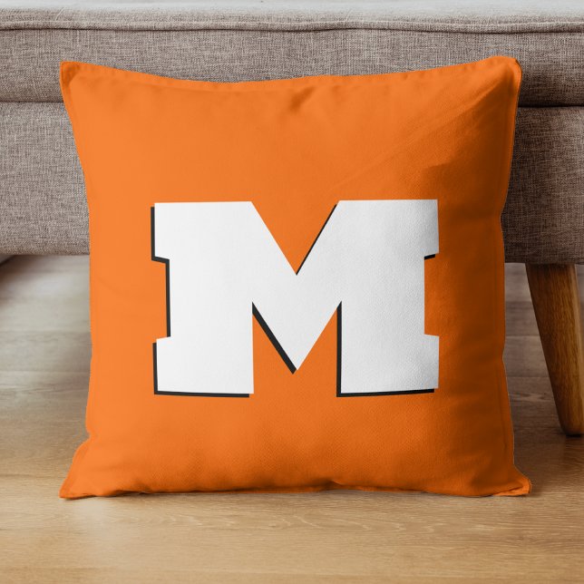 Neon Sunset Orange and White 3D Big Modern Initial Throw Pillow (Creator Uploaded)
