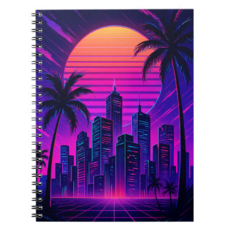 Neon Sunset Retro-Futuristic Cityscape Notebook
