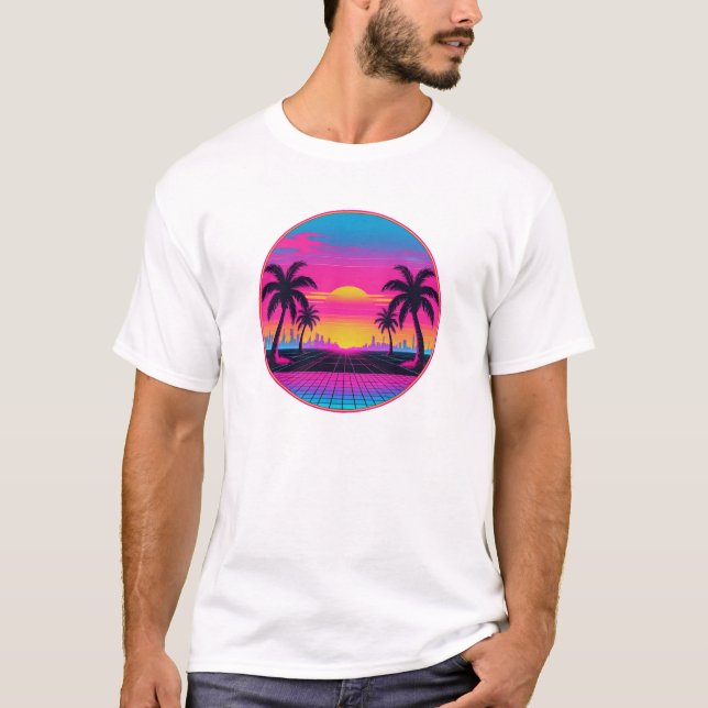 Neon Sunset Synthwave – Retro 80s Aesthetic Design T-Shirt (Front)