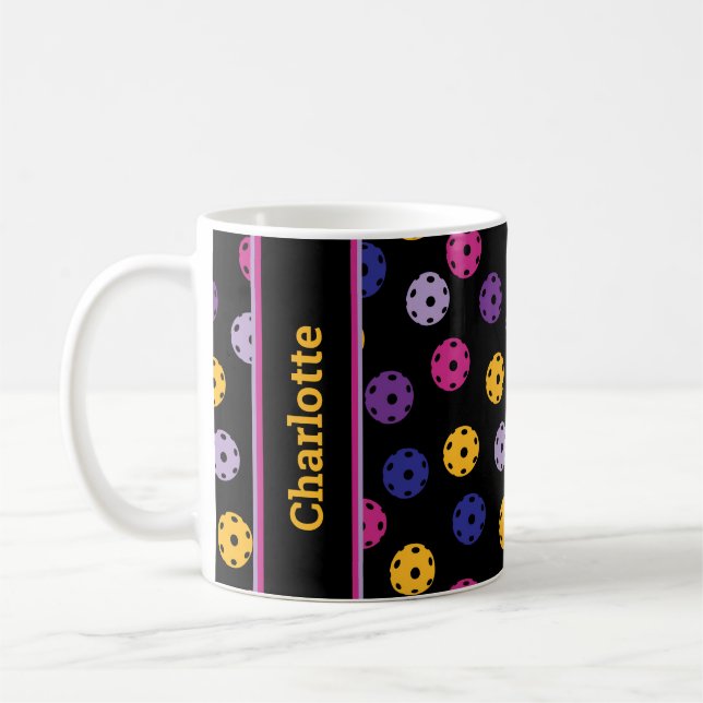 Neon sur le pickleball noir, tasse de café de nom  (Gauche)
