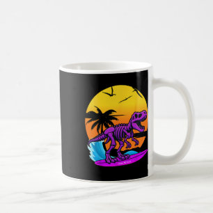 Neon Surfing T-rex Skeleton With Vintage Beach Ret Coffee Mug