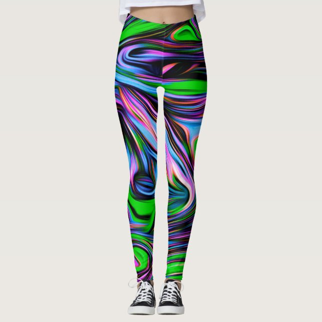 Neon Swirl Design Pattern Leggings (Front)