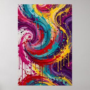 Neon Swirl Explosion - Vibrant Turquoise Magenta Y Poster