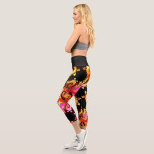 Neon Swirl Fire High Waist Capri Leggings