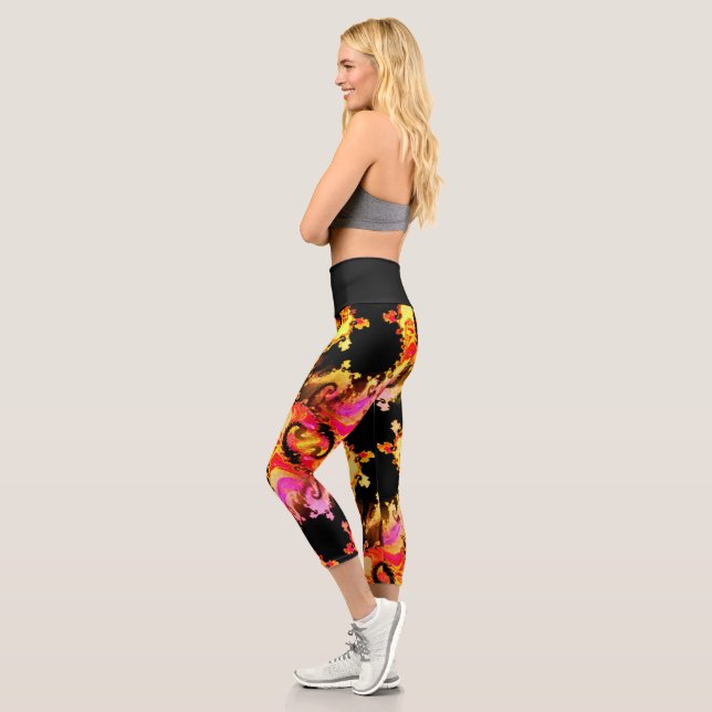 Neon Swirl Fire High Waist Capri Leggings (Left)