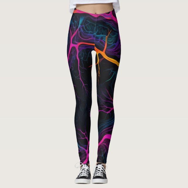 Neon Synapse – Neuro-Inspired Abstract Leggings (Front)
