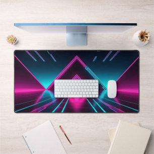 Neon Synthwave Glowing Pyramid Tunnel Gamer Desk Mat